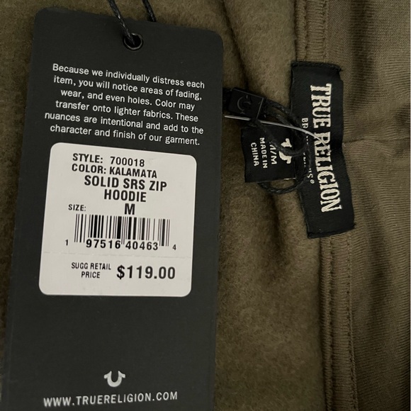 True Religion World Tour Long Slv Cotton Blend Graphic Fleeceback Fullzip Hoodie - Picture 16 of 16